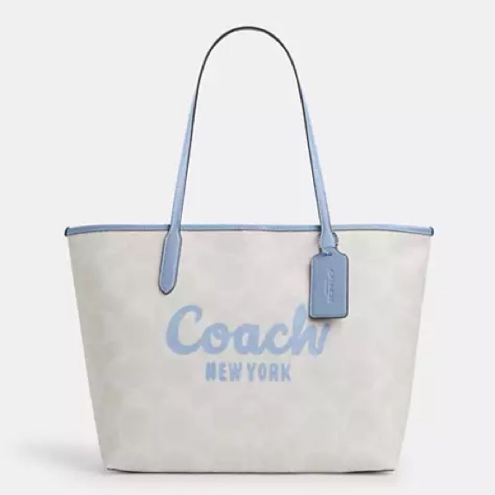 Coach City Tote Bag With Coach Graphic | Sv/Chalk/Bluebell